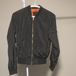 Love Tree Black Bomber Jacket with Orange Lining